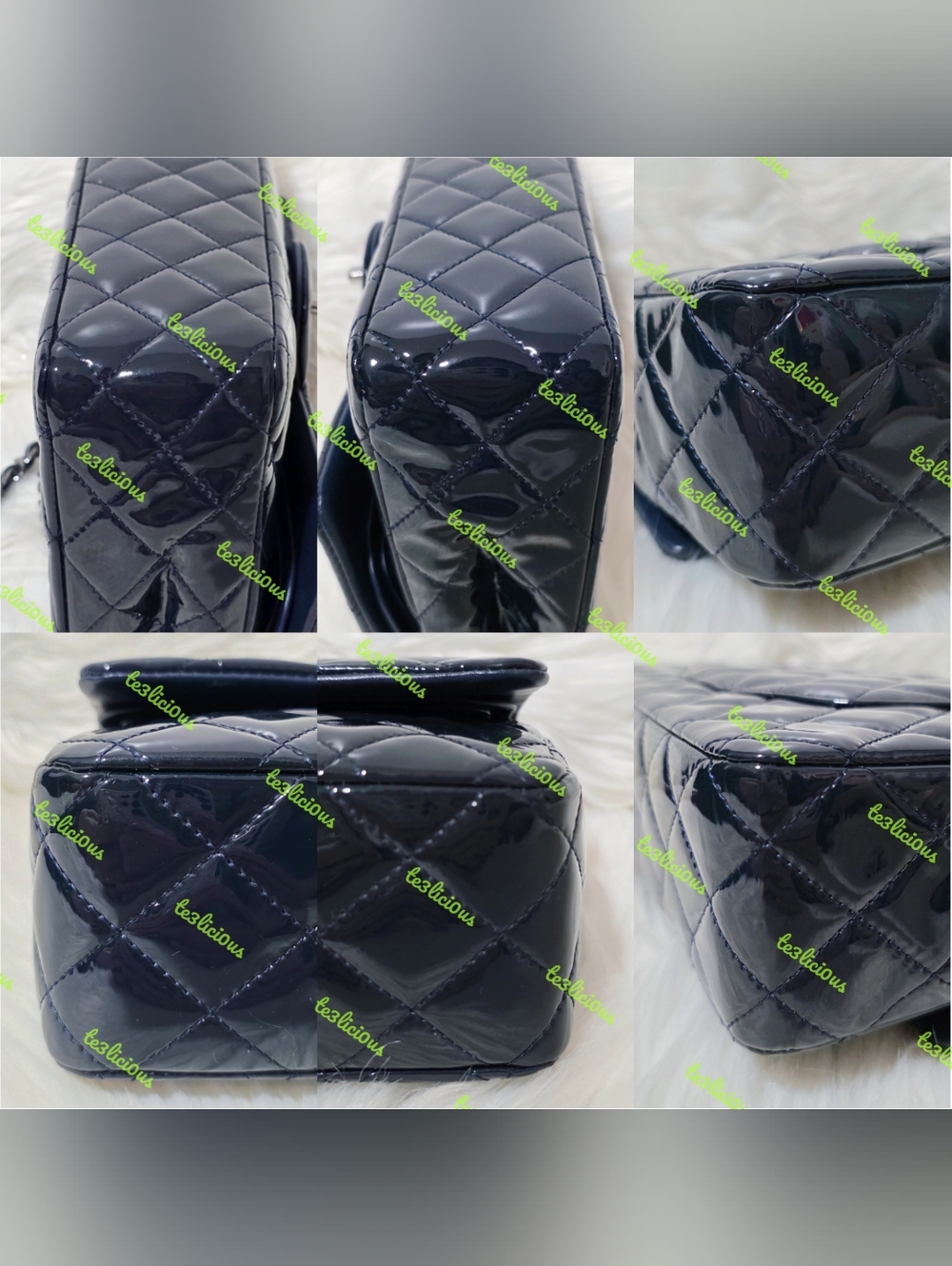 CHANEL 14b QUILTED PATENT LEATHER NAVY MEDIUM CLASSIC FLAP BAG *100% AUTHENTIC* - Picture 6 of 16